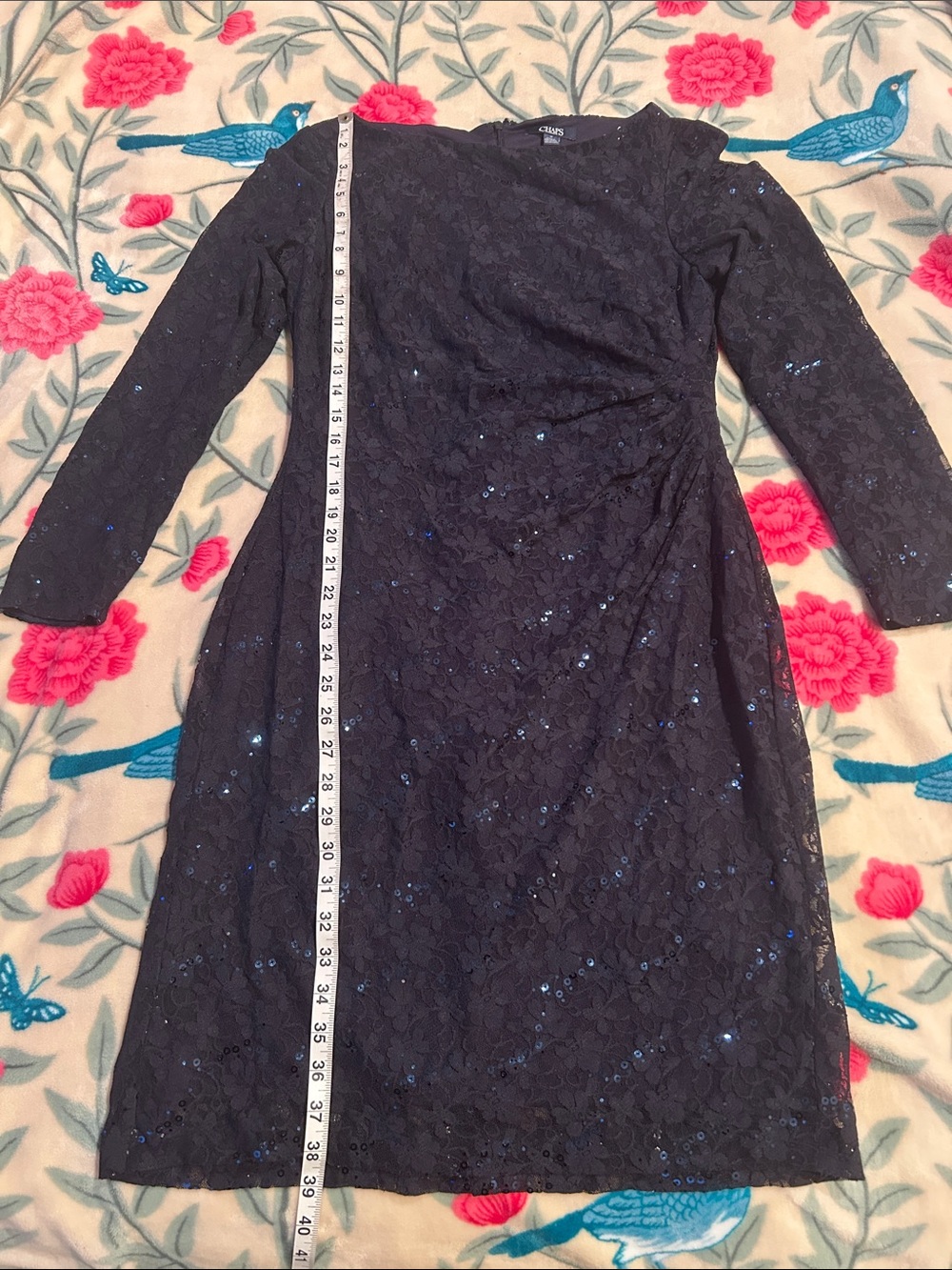 Chaps Black Long Sleeve Lace Dress